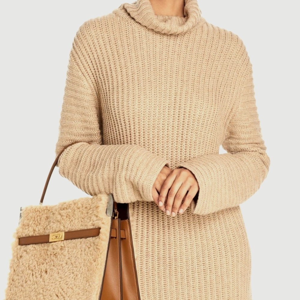 Tory Burch Lee Radziwill Large Double Bag Merino Shearling Mixed Colors NWT